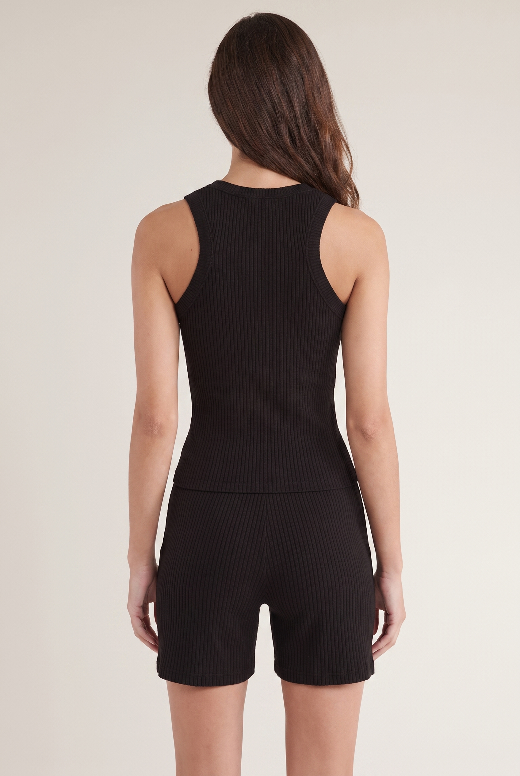 Black Ribbed Knit Playsuit - Back View