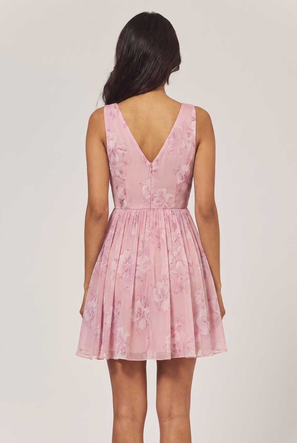 Blush Pink Floral Chiffon Mini Dress - Back View