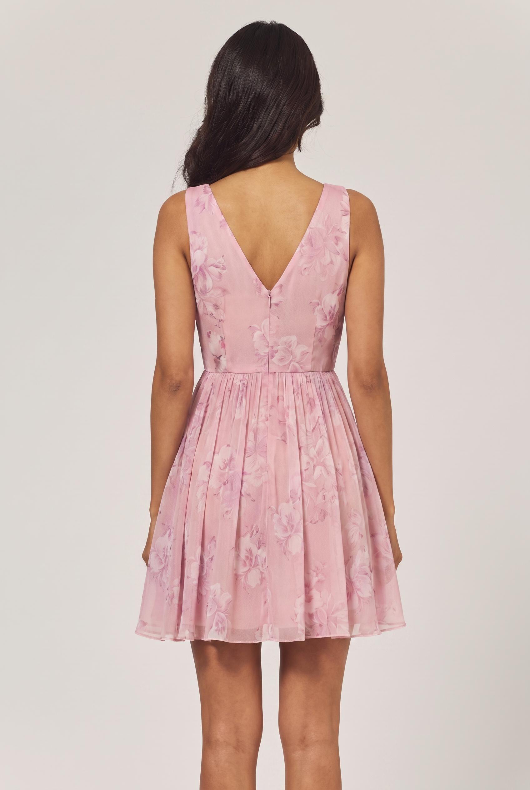 Blush Pink Floral Chiffon Mini Dress - Back View