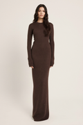 Chocolate Ribbed Knit Maxi Dress - Front View