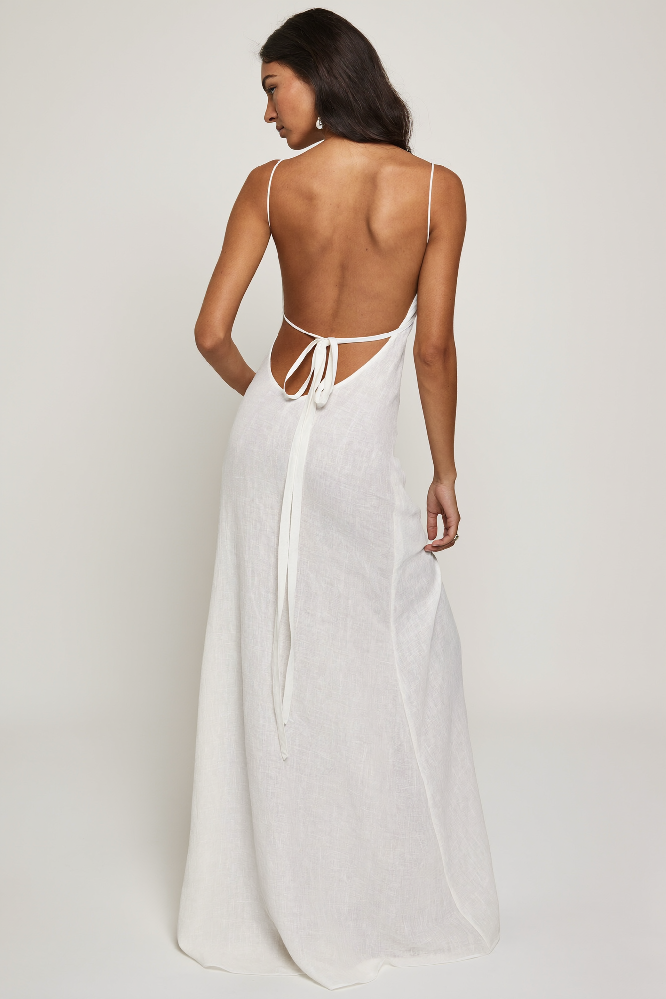 White Linen Tie Back Maxi Dress - Back View