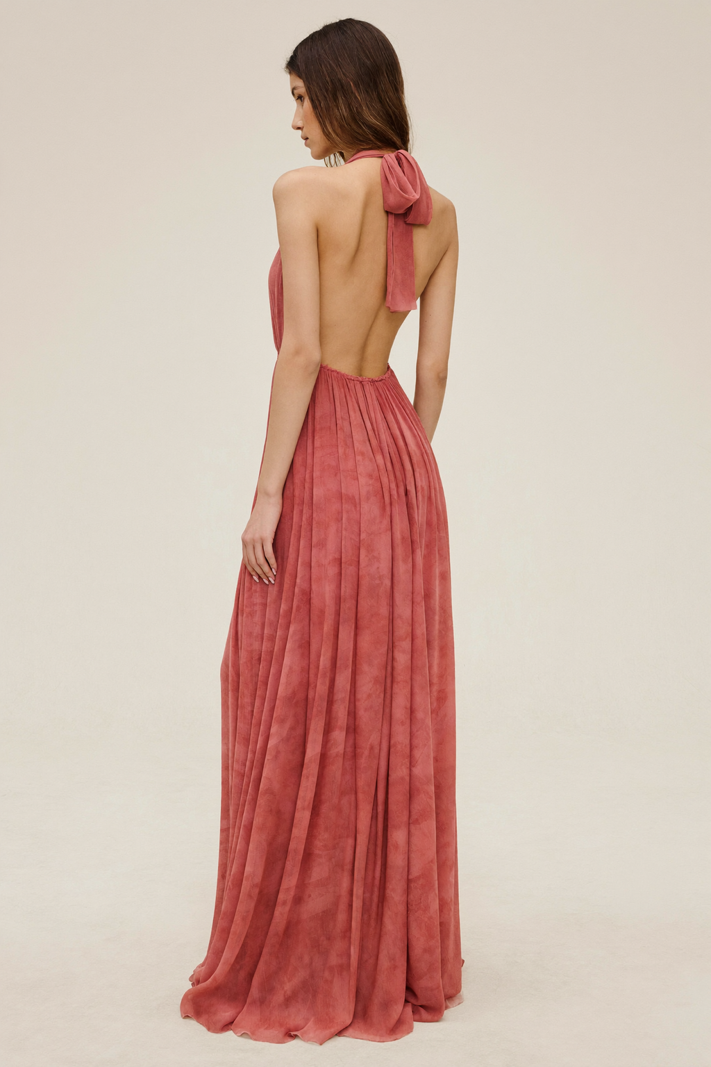 Dusty Rose Chiffon Halter Maxi Dress - Back View