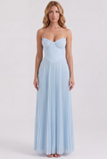 Baby Blue Pleated Strapless Maxi Dress - Front View