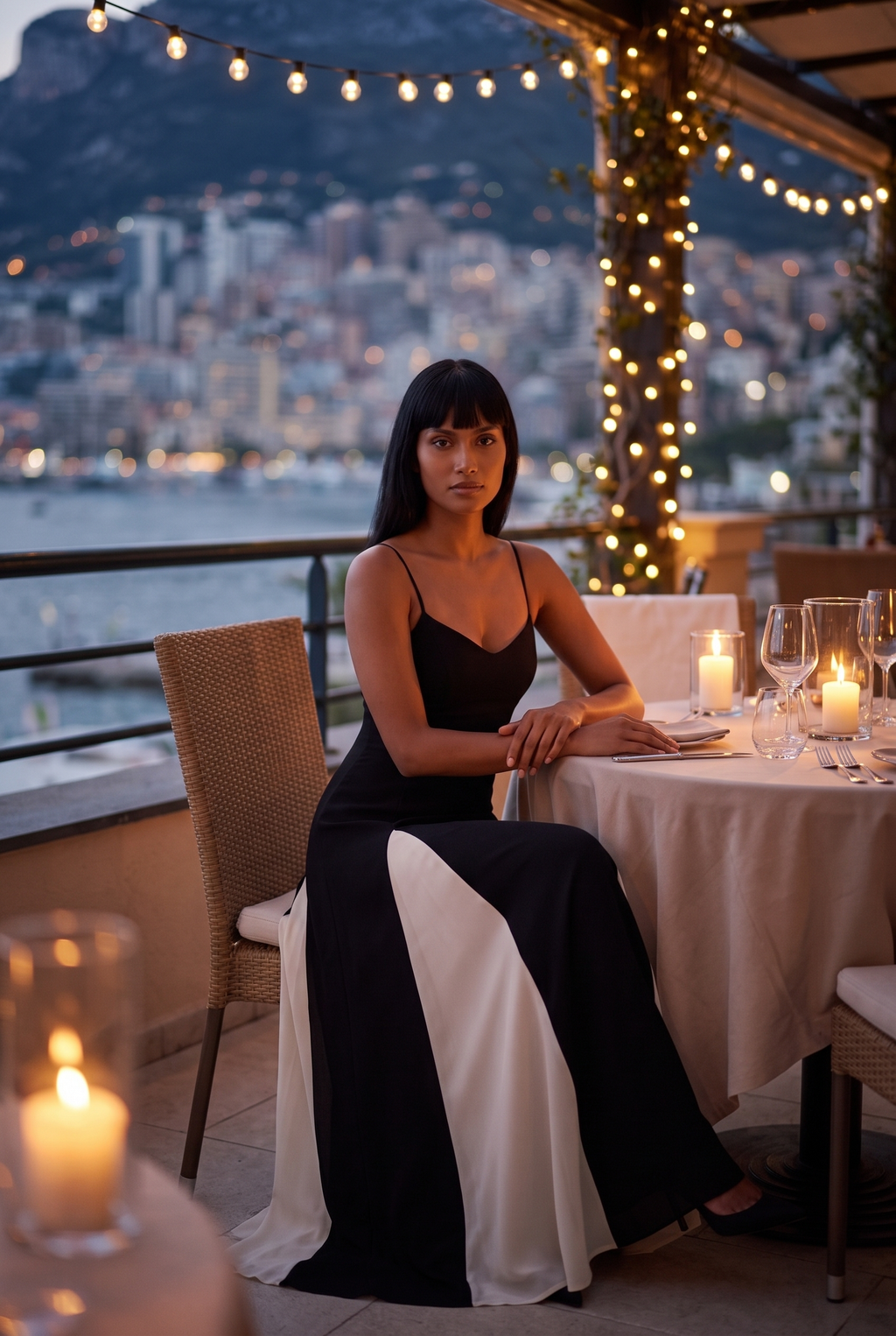 Black and White Paneled A-Line Maxi Dress - Lifestyle