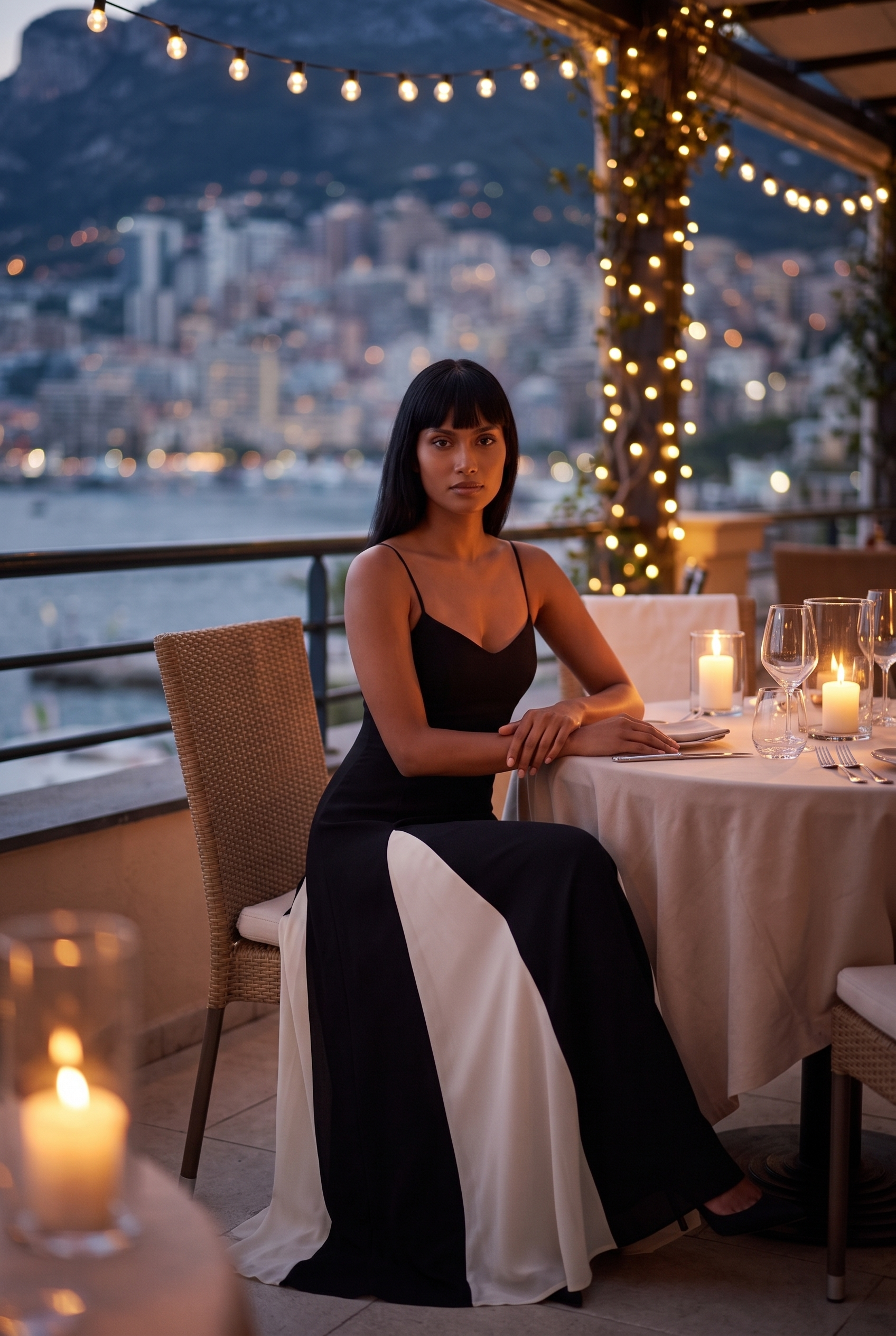 Black and White Paneled A-Line Maxi Dress - Lifestyle