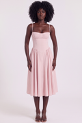 Blush Pink Twill Sweetheart Midi Dress with Pockets - Front View