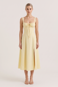 Light Yellow Corset Midi Dress with Side Slit - Front View