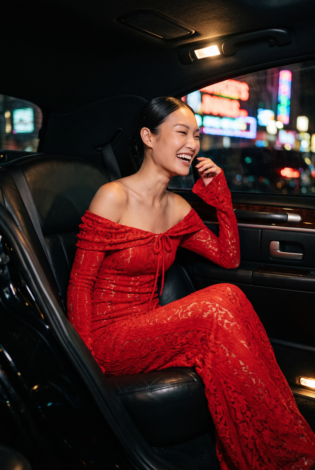Red Floral Lace Off-Shoulder Maxi Dress with Godet Skirt - Lifestyle