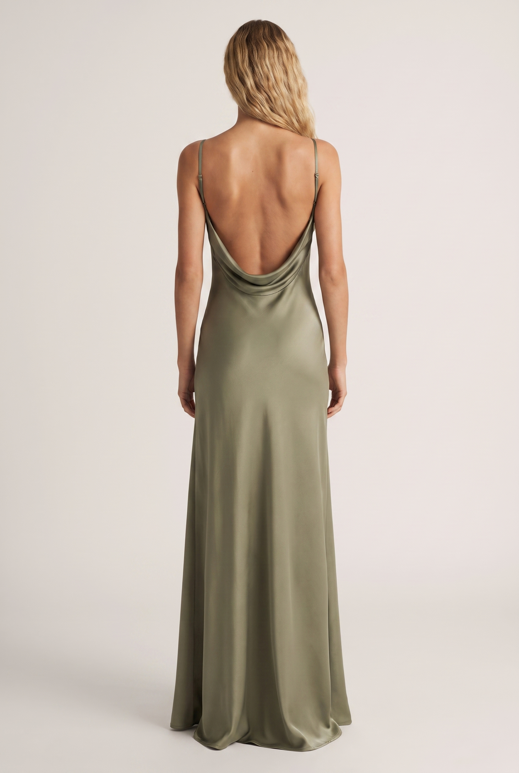 Sage Satin Cowl Neck Maxi Dress - Back View