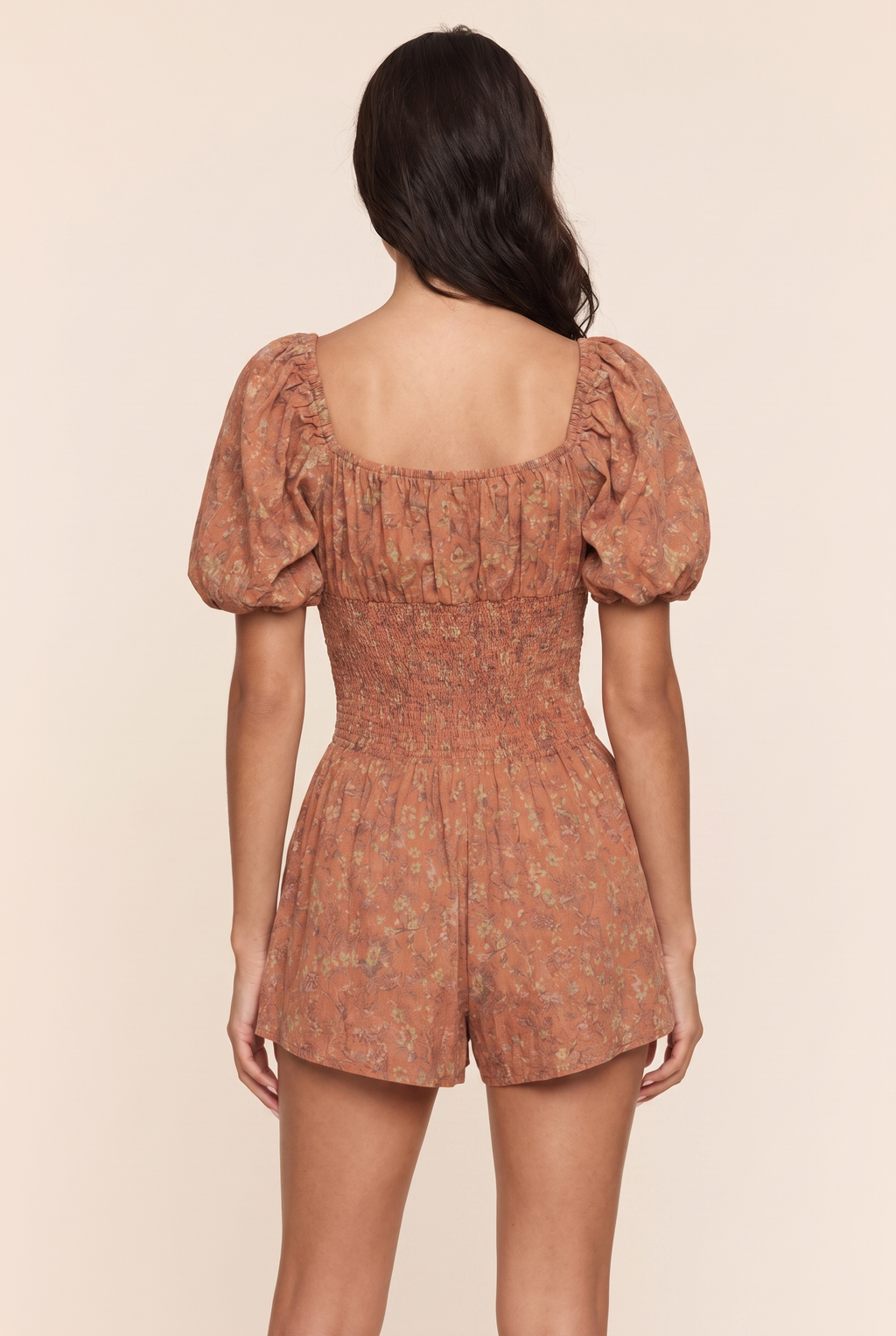 Terracotta Floral Print Playsuit - Back View