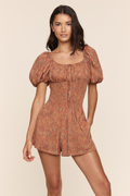 Terracotta Floral Print Playsuit - Front View