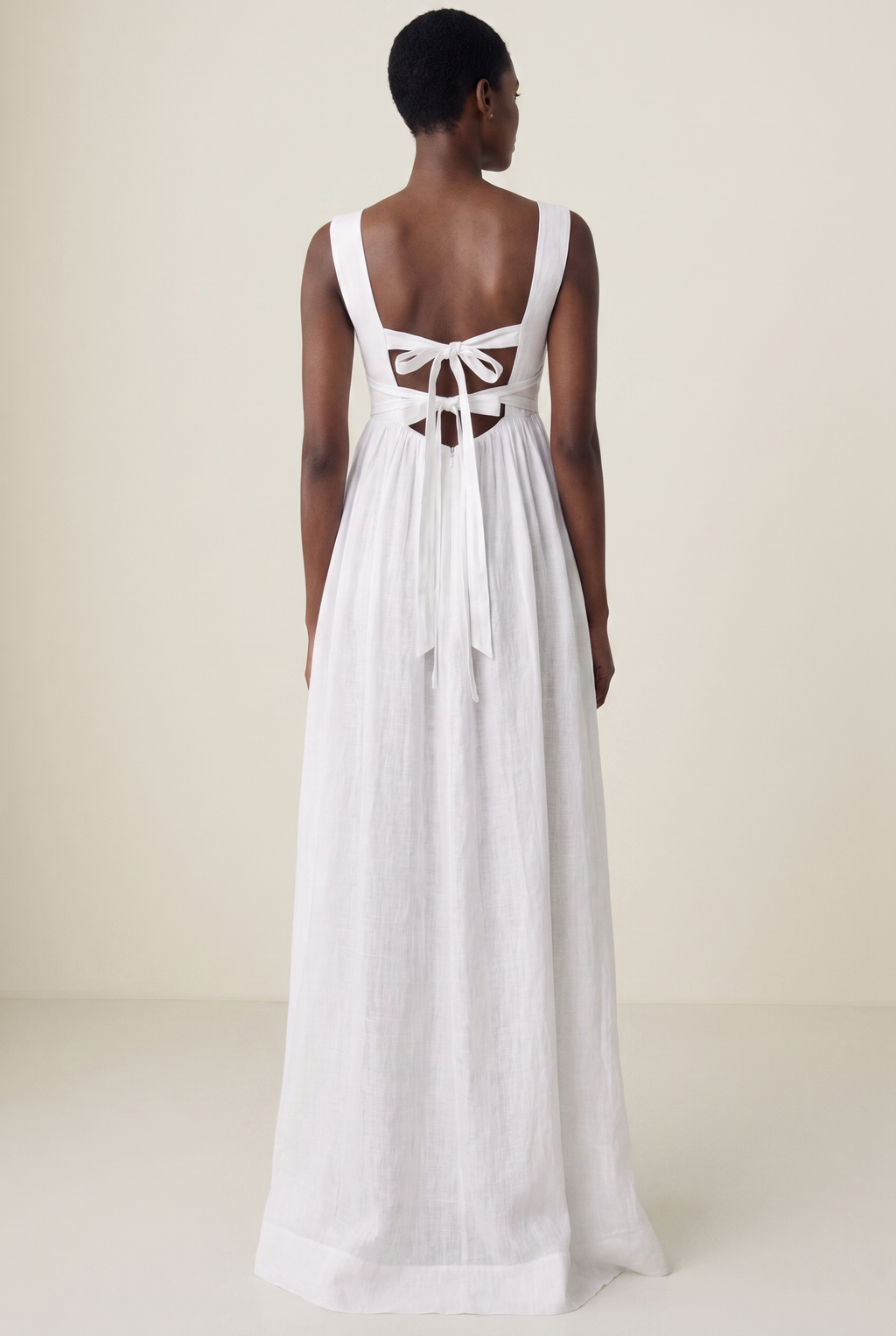 White Linen Tie Back Maxi Dress - Back View
