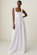 White Linen Tie Back Maxi Dress - Front View