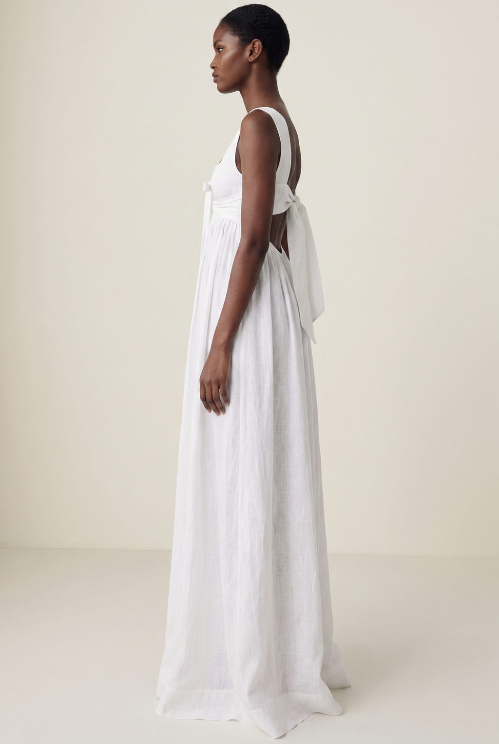 White Linen Tie Back Maxi Dress - Side View