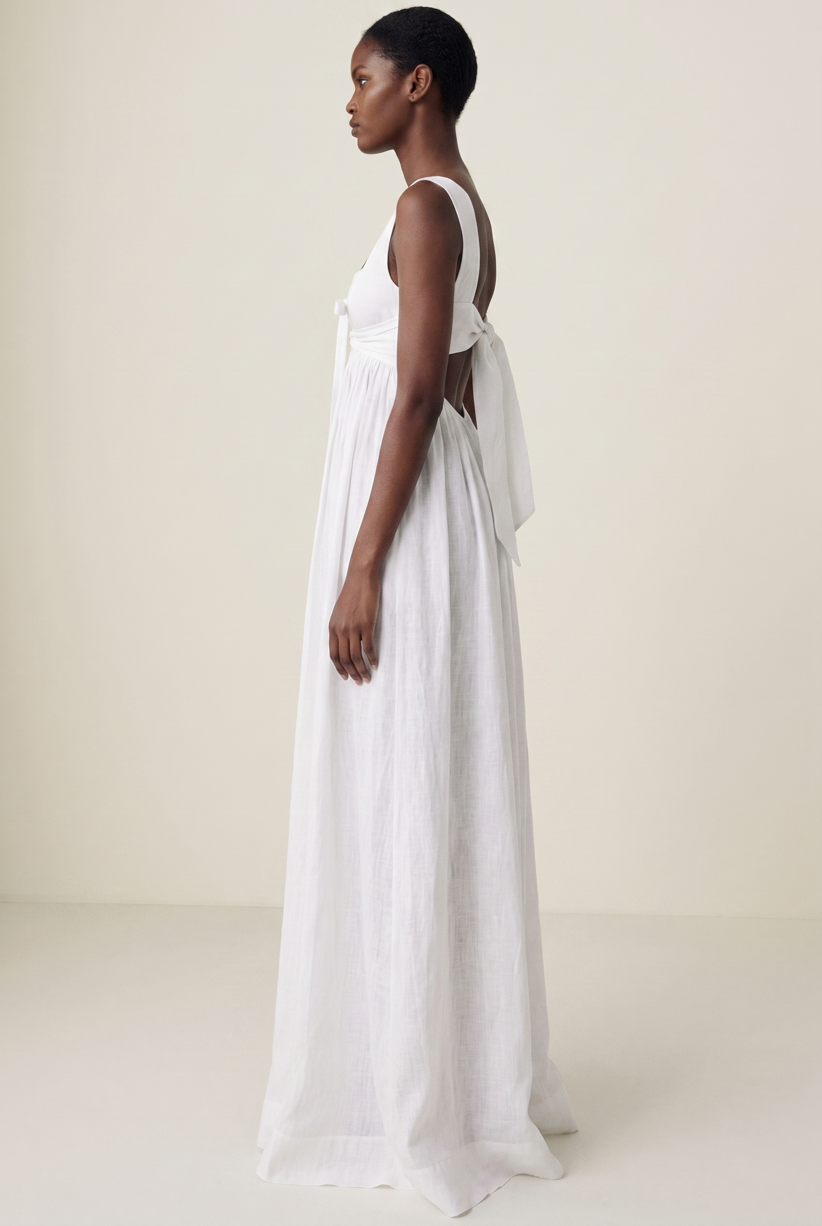 White Linen Tie Back Maxi Dress - Side View